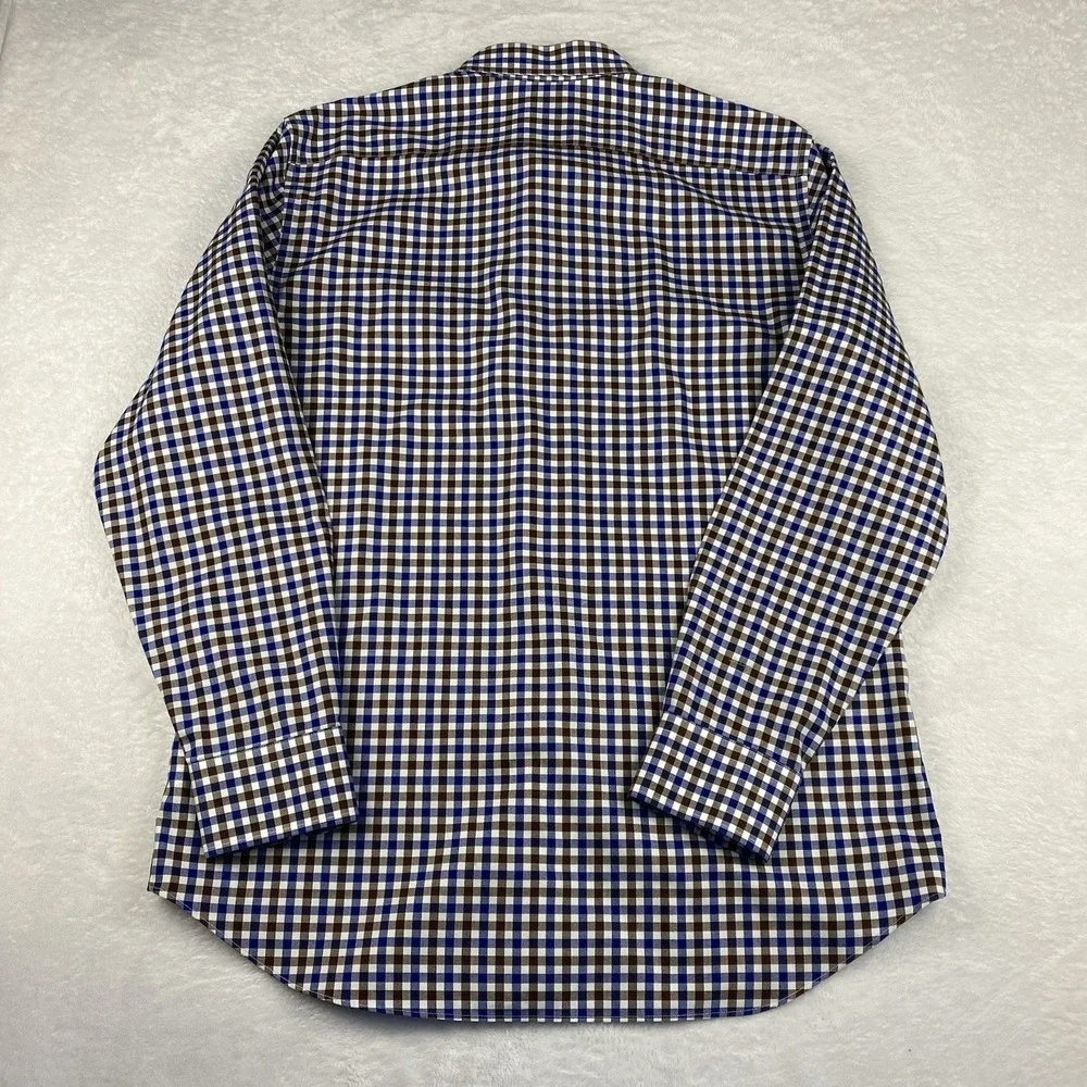 Banana Republic Dress Shirt Mens Large Blue/Brown Checks Slim Fit Non-Iron